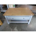 Modern grey single drawer entertainment stand with light oak surface
