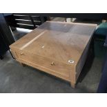 Low level single drawer wooden coffee table Significant damage to table surface