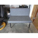 Modern grey leatherette diamond stitch upholstered 2 seater bench on black tapered supports