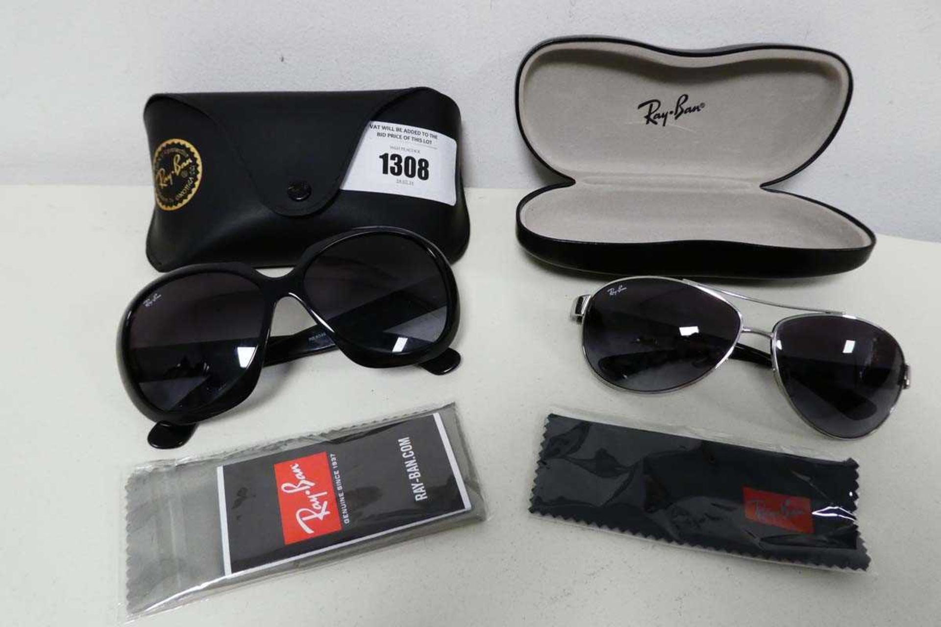 +VAT 2 pairs of Ray-Ban designer sunglasses (both with case and cleansing cloths)