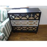 Modern 2 tone mirror fronted geometric patterned chest of 3 drawers