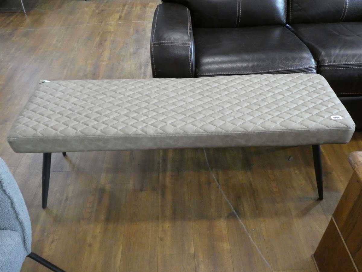 Modern diamond stitch upholstered 2 seater bench on black tapered supports
