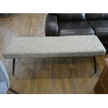 Modern diamond stitch upholstered 2 seater bench on black tapered supports