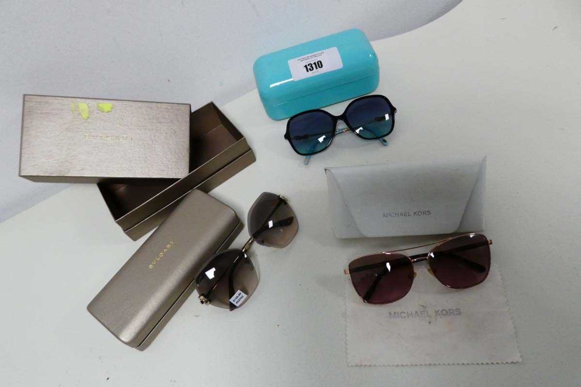 +VAT 3 designer sunglasses to include Tiffany & Co., Bvlgari and Michael Kors (all with cases/box, 1