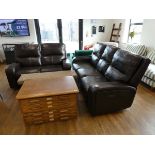 +VAT Modern brown leather upholstered reclining lounge suite comprising a 3 seater sofa and matching