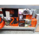 Black + Decker 10m corded electric lawnmower with Black + Decker cordless 2 piece shear set and