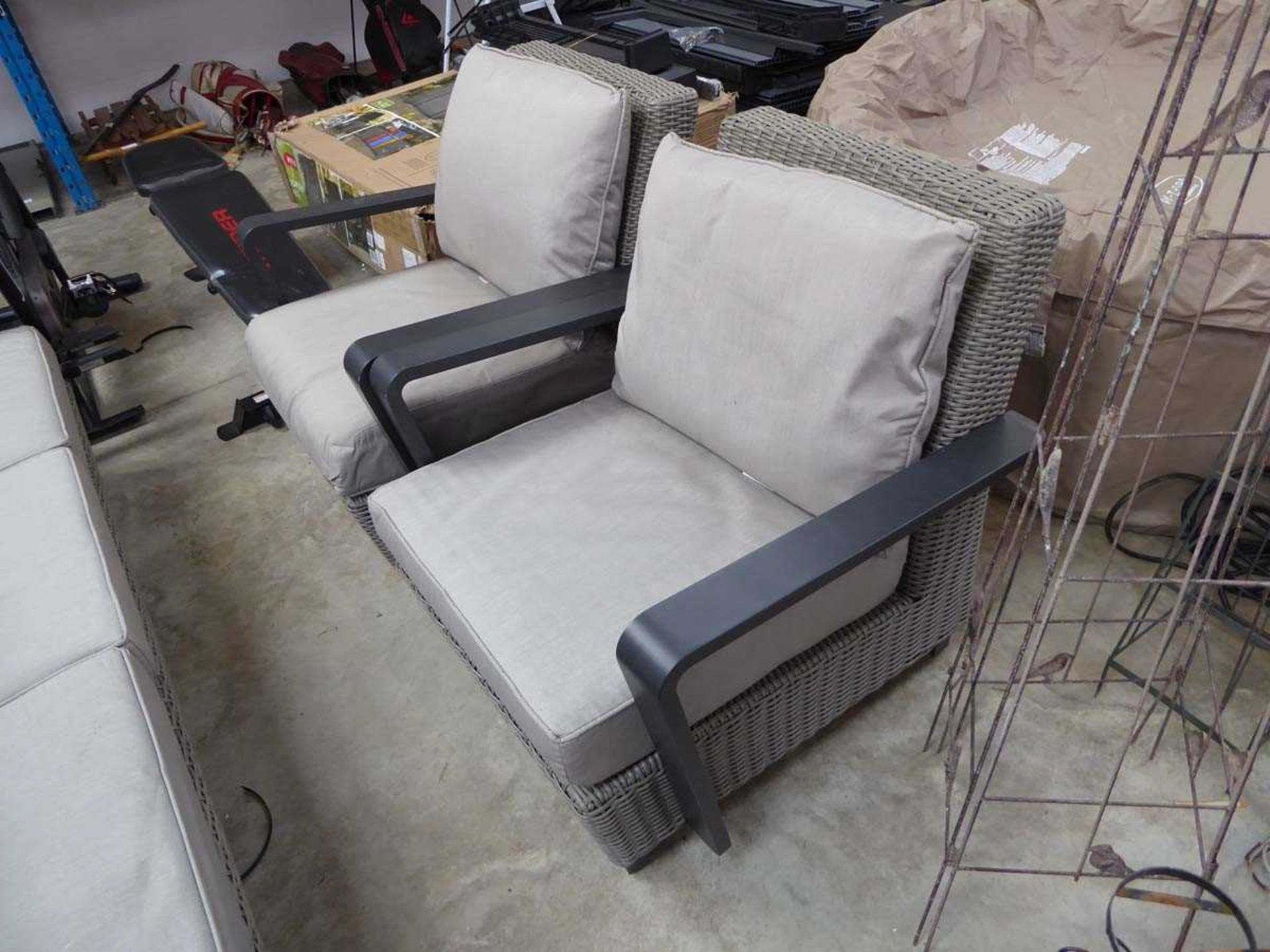 +VAT Grey rattan 3 piece outdoor seating set comprising 3 seater sofa and 2 armchairs (each with - Image 3 of 3