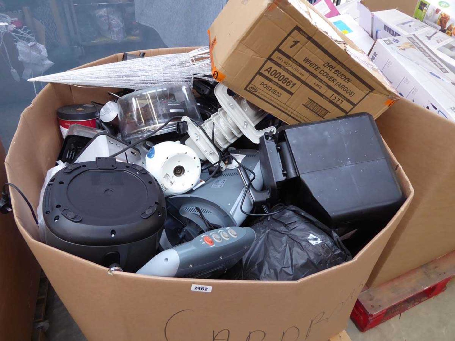 Pallet containing unboxed electrical goods incl. radiators, air fryers, kettles, toasters, etc.