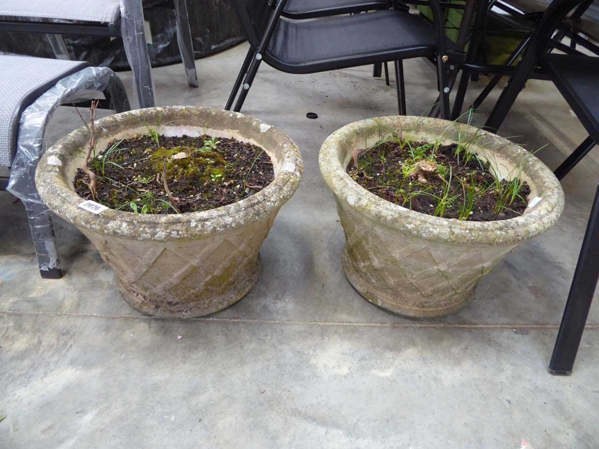 Pair of concrete circular planters