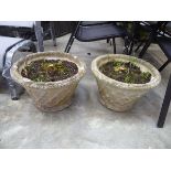 Pair of concrete circular planters