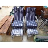 4 piece outdoor garden seating set comprising 2 armchairs (each with footstools and blue and white