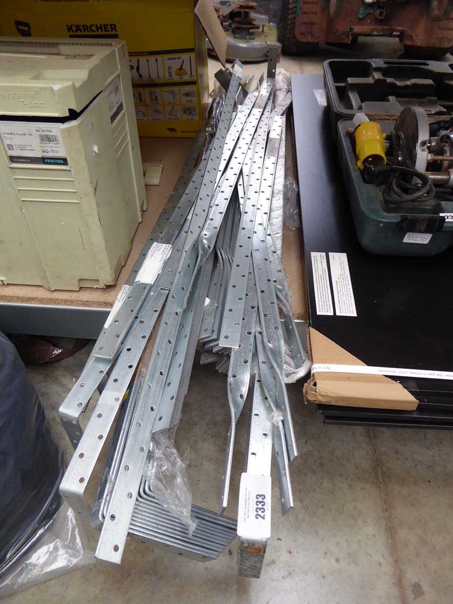 +VAT Large quantity of mixed size galvanised straps in mixed styles