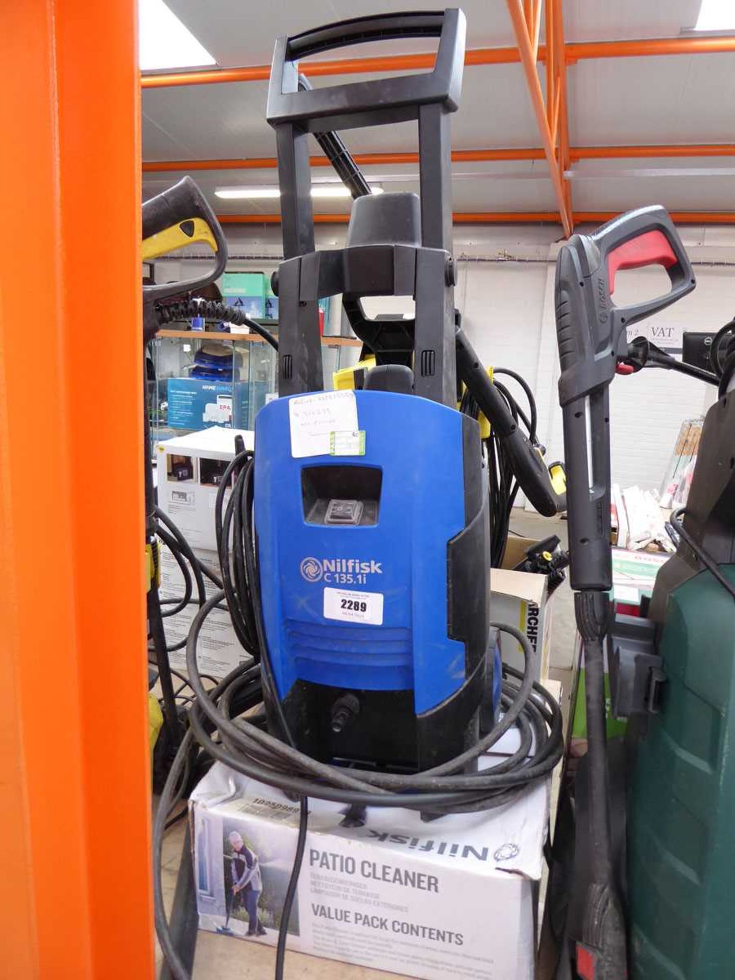 +VAT Nilfisk C135-1I electric pressure washer with lance and patio cleaner attachment