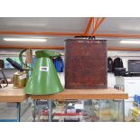1 vintage Carless petrol can and a vintage oil jug / pourer