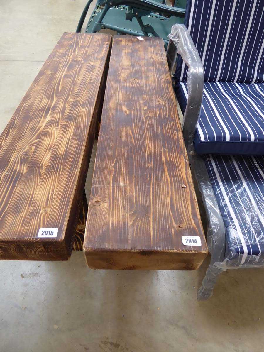 Burnt stained pine garden bench