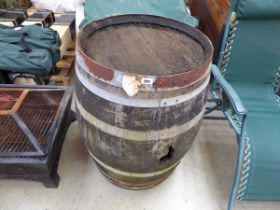 Oak metal banded whiskey barrel