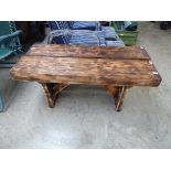 Burnt stained pine garden bench