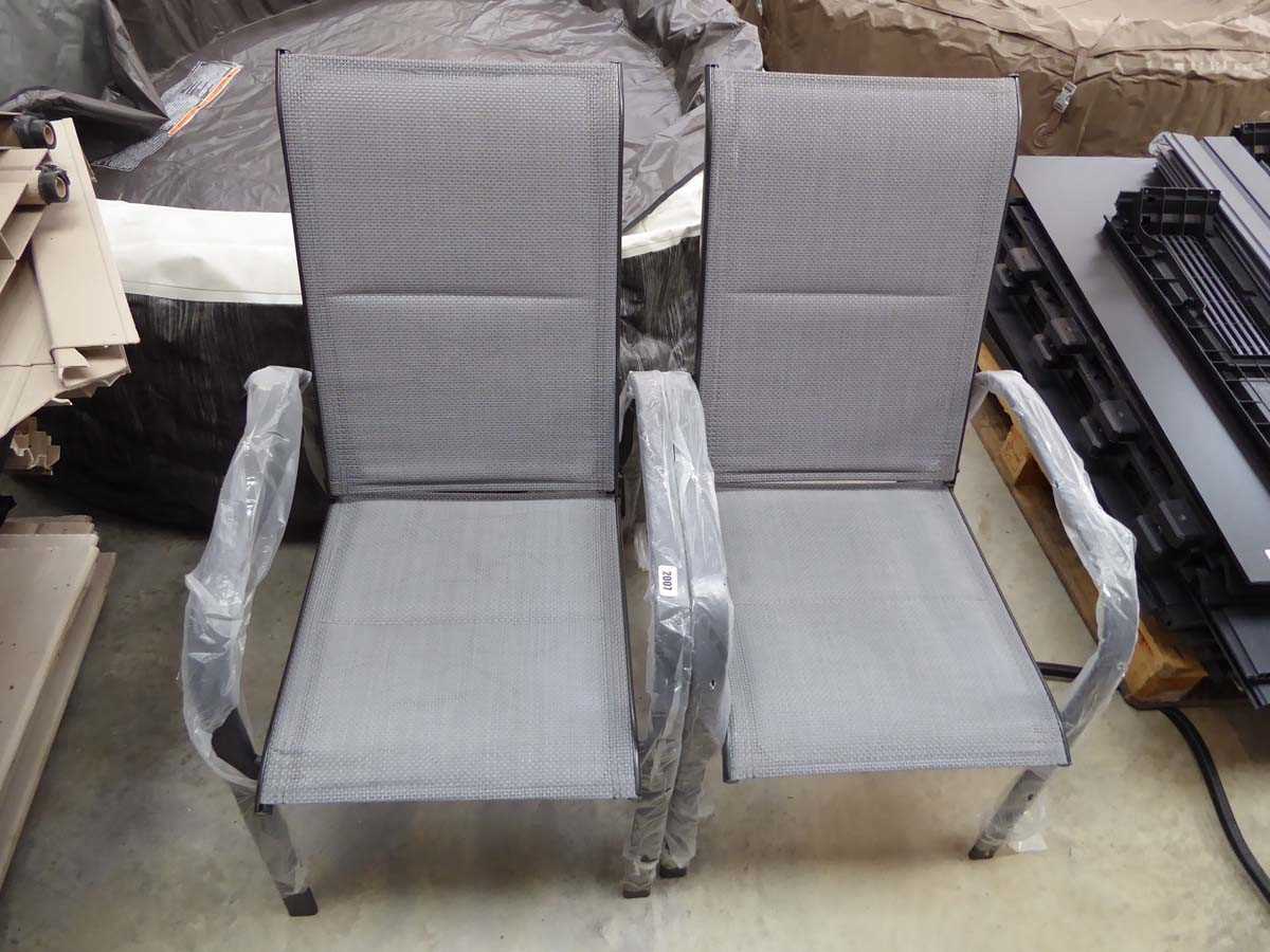Pair of grey aluminium garden armchairs