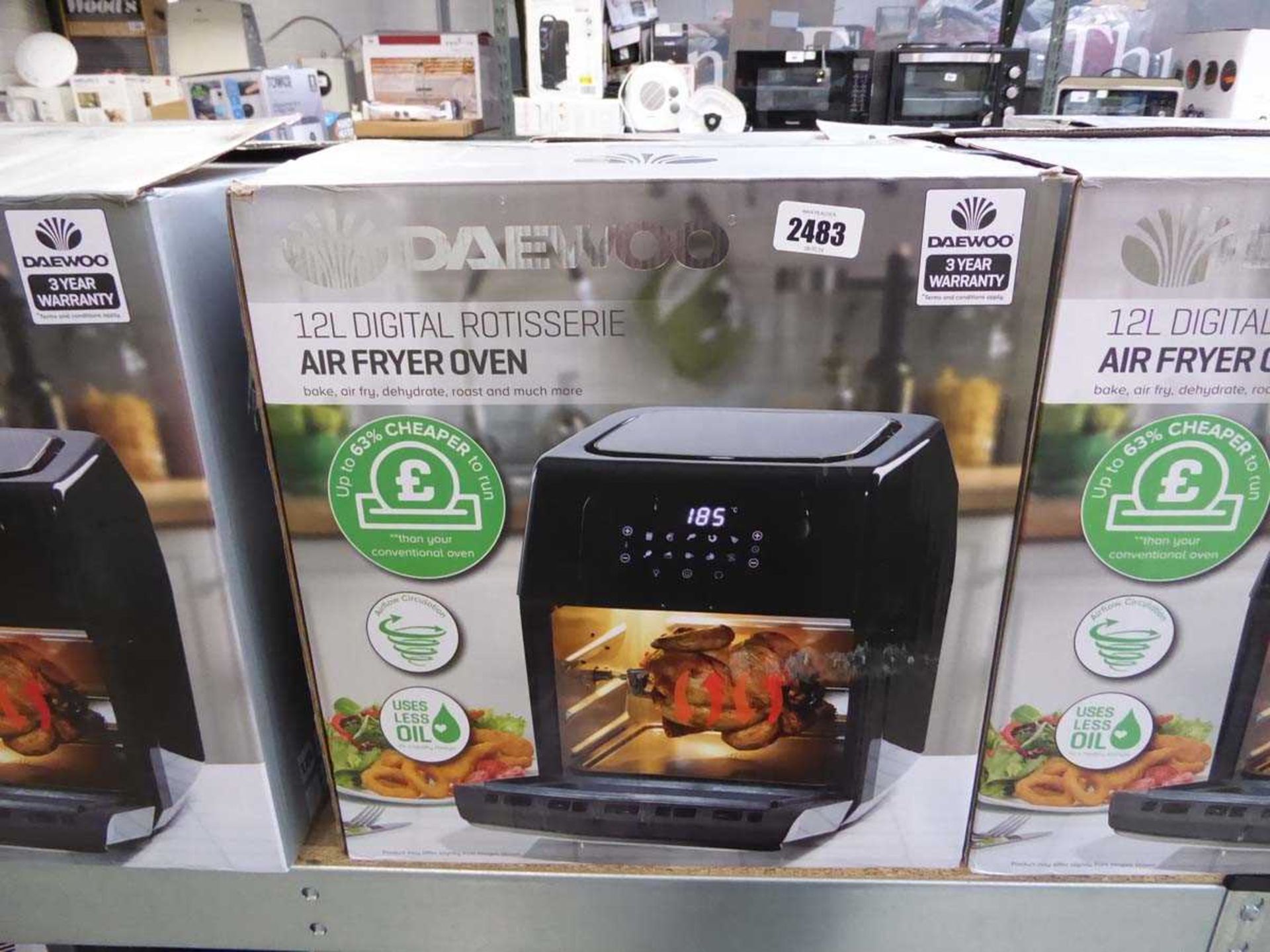 Boxed Daewoo 12L digital rotisserie air fryer oven