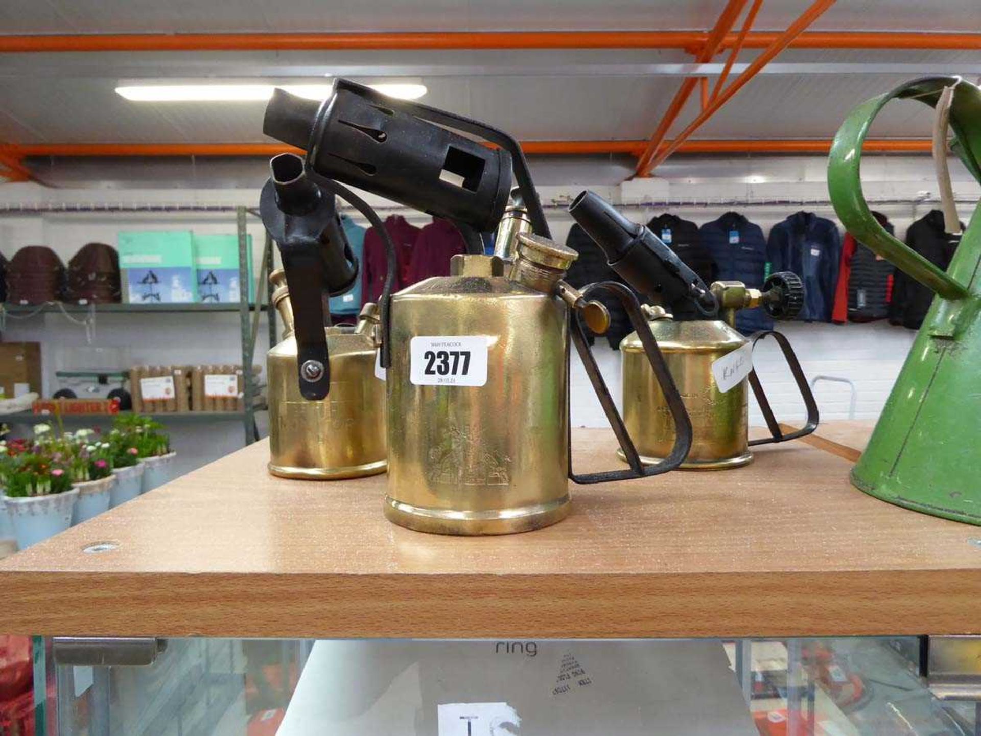 3 vintage brass flame guns. 1. Made by Monitor of Britain 2. Made by Sievert, Sweden 3. Made by