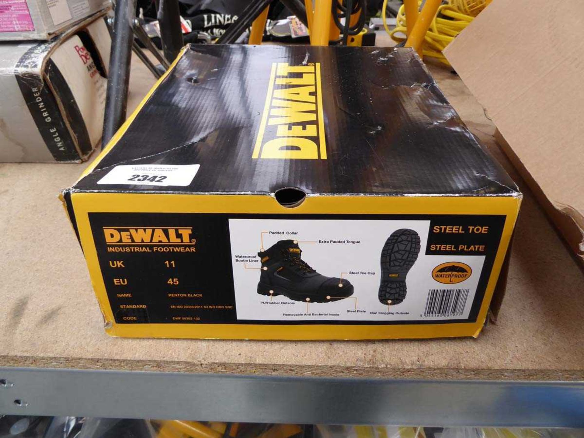 Box of DeWalt Renton Black steel toe safety boots (size 11)