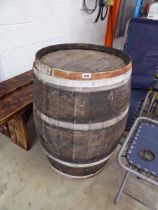 Oak metal banded whiskey barrel