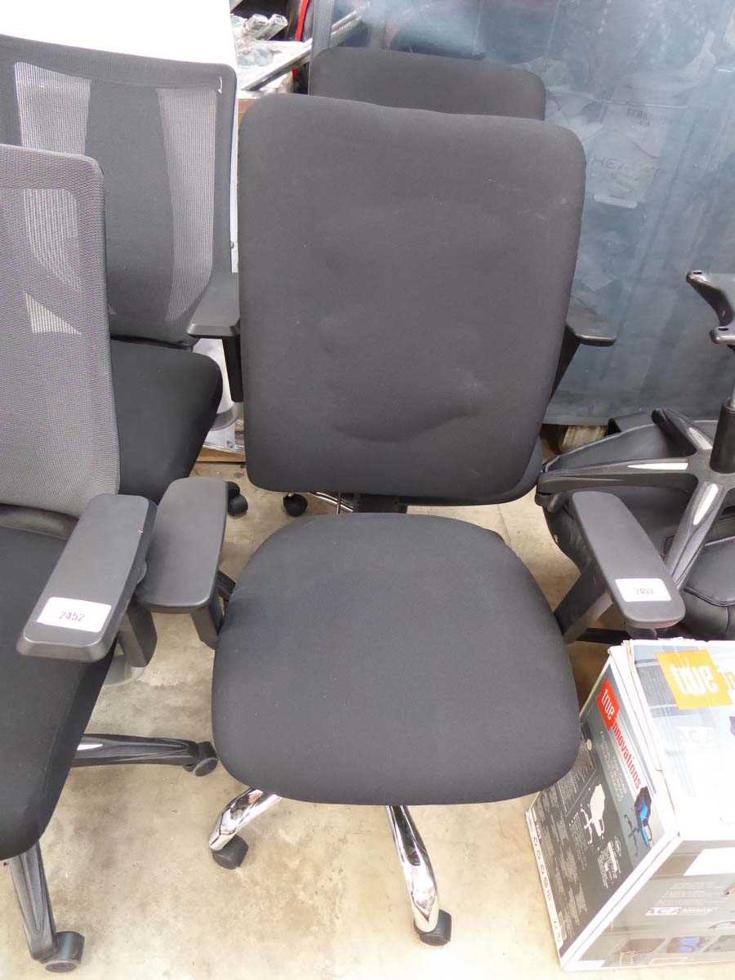 +VAT Pair of black fabric office armchairs on chrome 5 star base