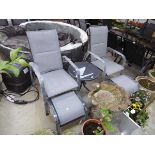 Grey aluminium 3 piece outdoor garden seating set comprising 2 garden armchairs (each with