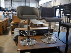 2 grey and chrome height adjustable bar stools