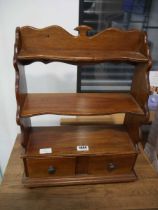 Oak 3 tier bookshelf with 2 drawers under