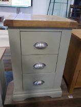 Olive 3 drawer bedside with wood effect surface