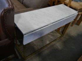 Modern grey marble finish drop side table on brass frame