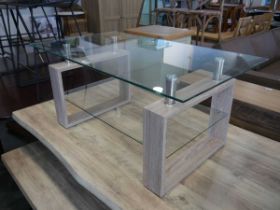 Modern light wood effect 2 tier glass coffee table