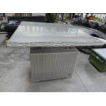 Grey rattan glass top square garden table