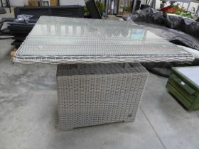 Grey rattan glass top square garden table