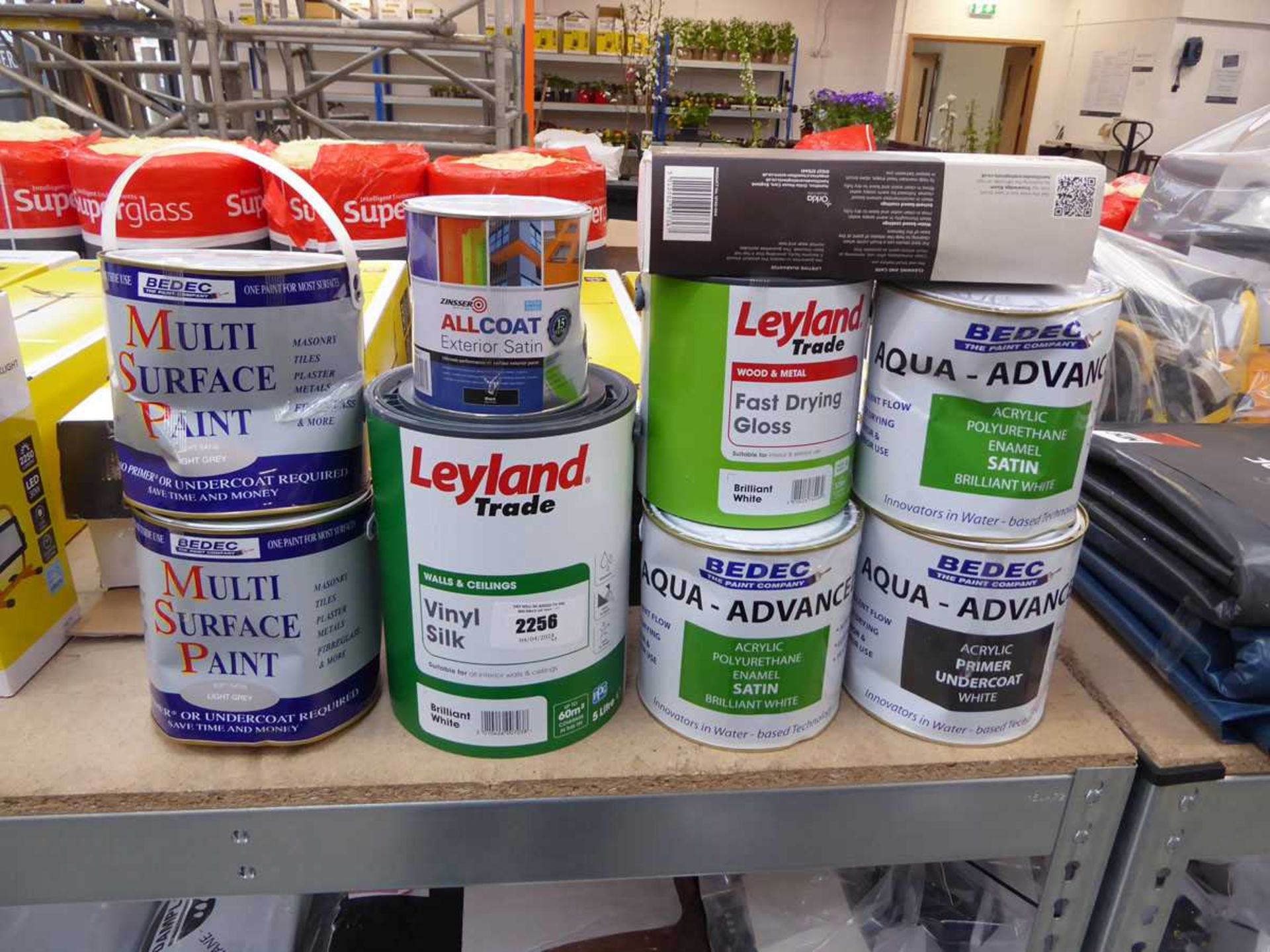 +VAT 2, 2.5L. tubs of grey multi surface paint, together with a 5L. tub Leyland Trade Vinyl Silk