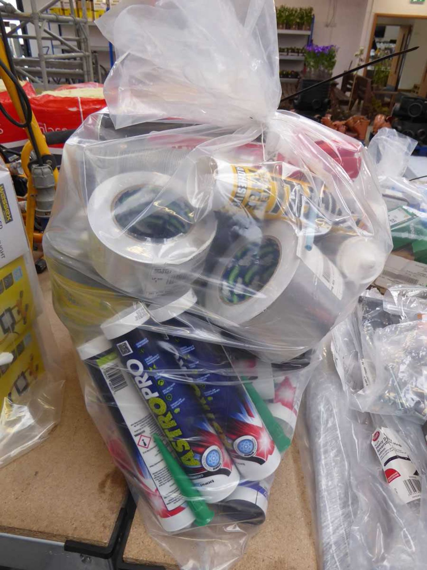 +VAT Bag containing a large quantity of various adhesives, tapes, filler etc.