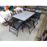 Outdoor 7 piece garden dining set, comprising grey marble effect rectangular dining table and 7