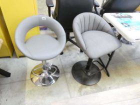 2 grey and chrome height adjustable bar stools