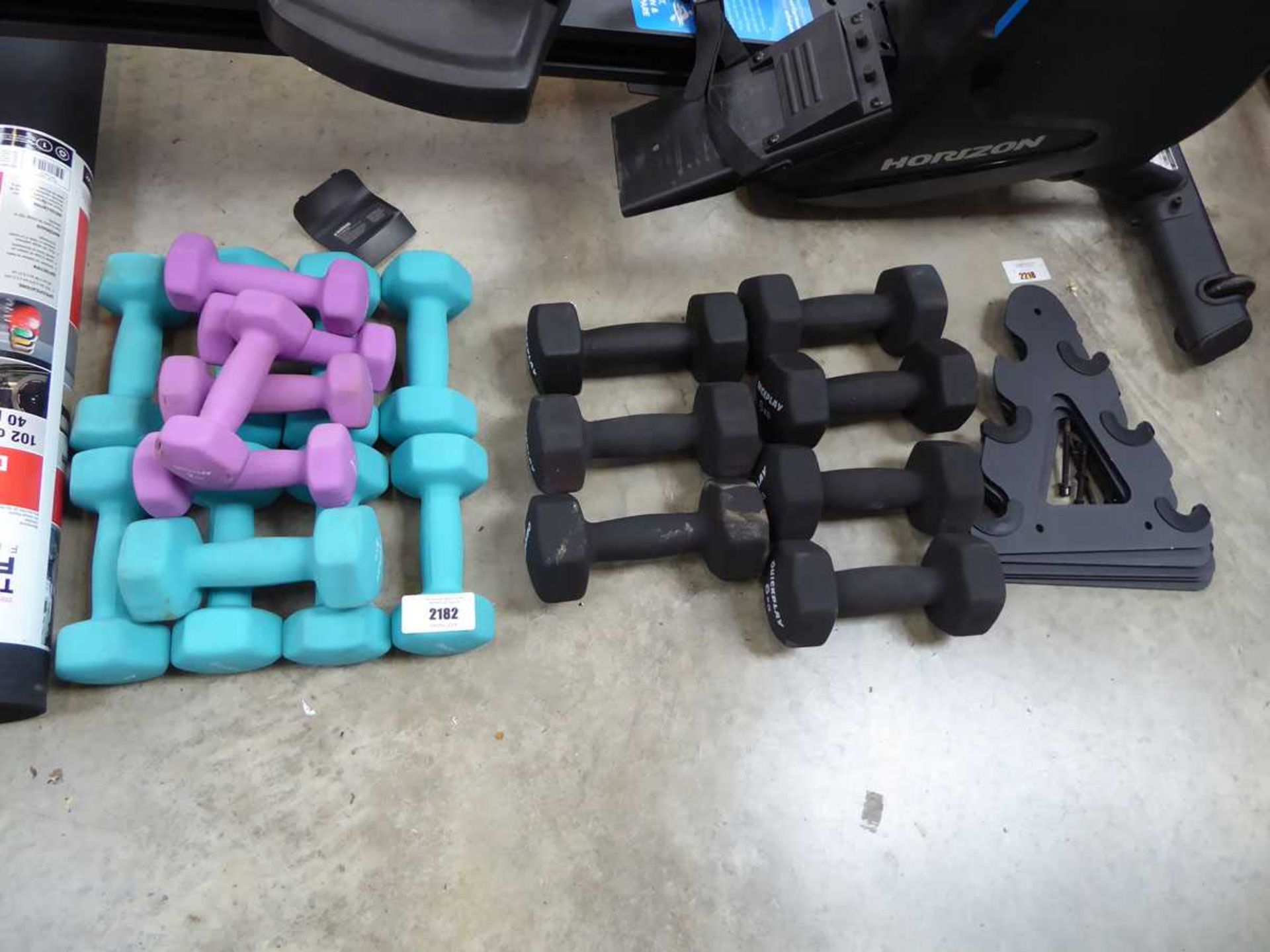 +VAT Quantity of Quickplay mixed size dumbbells plus Quickplay flatpack dumbbell storage tree