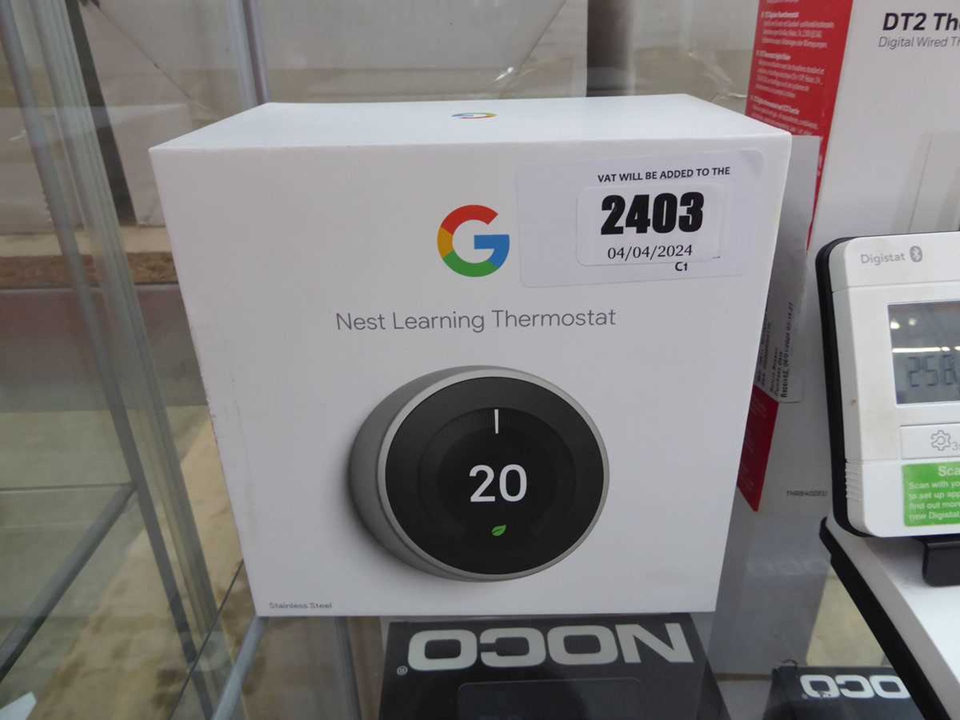 +VAT Google Nest Learning thermostat, boxed (stainless steel edition)