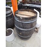 Oak metal banded whiskey barrel