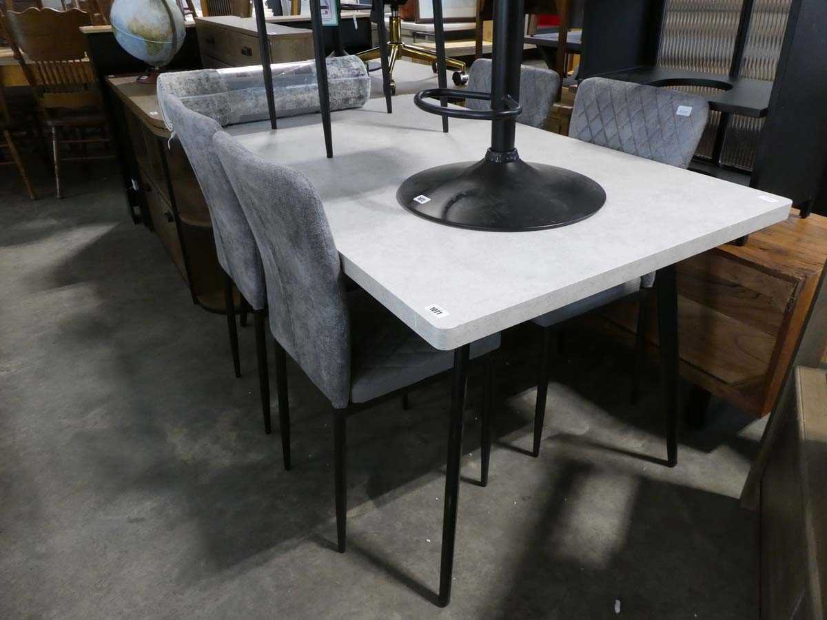 Modern grey dining table on black tapered supports and 5 diamond stitch concrete coloured suede - Image 2 of 2