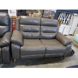 +VAT Grey leather upholstered 2 seater sofa on wooden supports