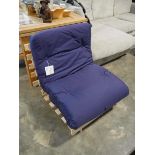 Pine framed single futon with blue cushion