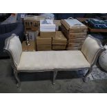 2 seater upholstered bench in sprayed silver finish