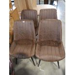 +VAT Set of 4 brown leatherette upholstered dining chairs on black metal supports