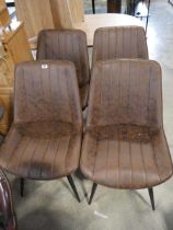 +VAT Set of 4 brown leatherette upholstered dining chairs on black metal supports