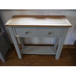 Modern grey single drawer side table with light oak surface Significant damage to front