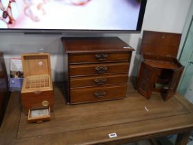 Cuban Cigar Humidor, A small mahogany 4 drawer chest and a further dark oak smokers' cabinet